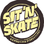 Comic Logo von SIT'N'SKATE in gelb schwarz