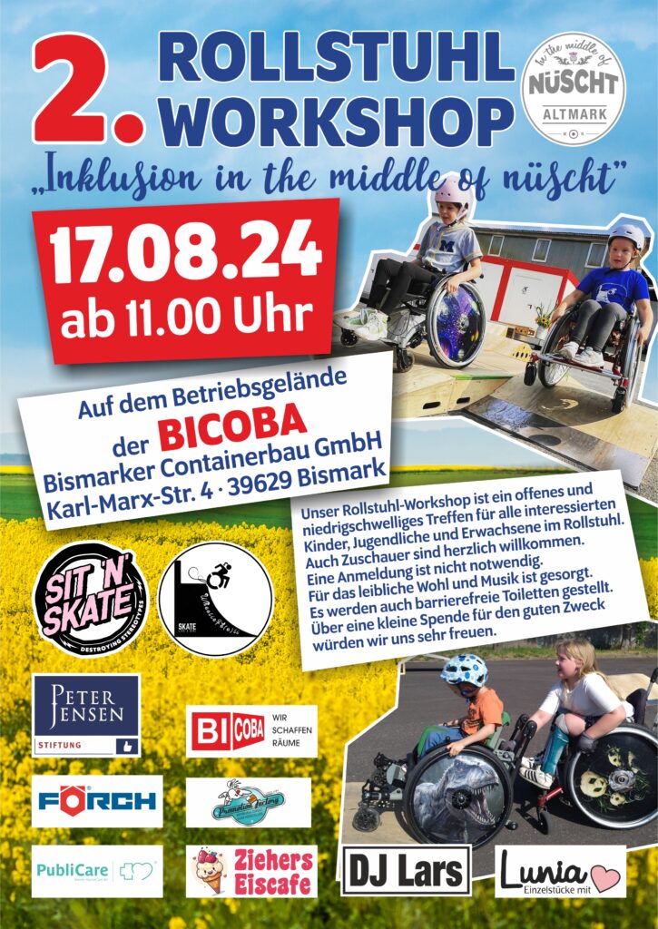 Plakat für den 2. Rollstuhl Workshop in Bismark am 17.8.24